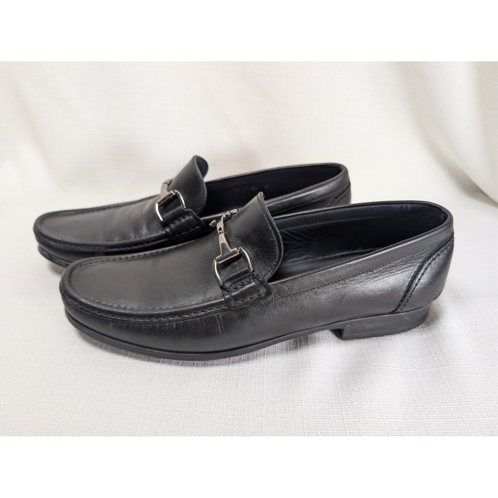 Monte Rosso Black Leather Horsebit Loafer Shoes 9.5M Made in Italy Minimalist